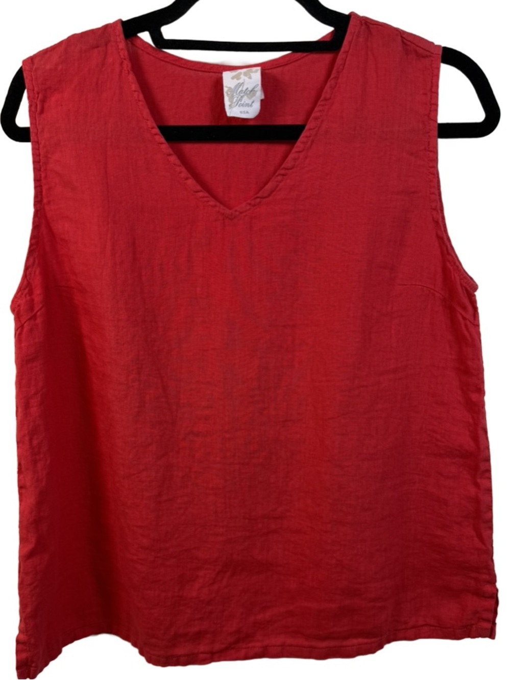 Match Point Red V-Neck Linen Tank Top
